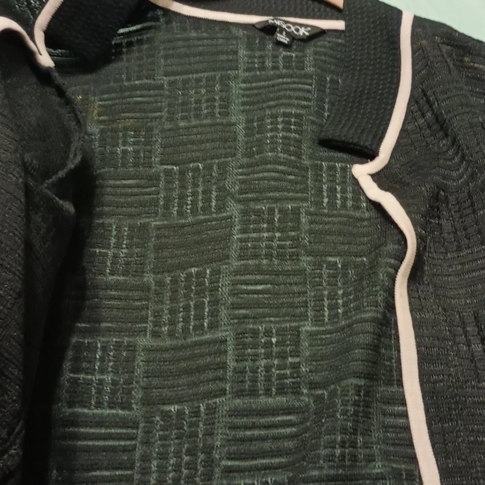 Misook Black W/Pale Pink Trim Knit Zipper Pocket Cardigan Size Large - Picture 8 of 9